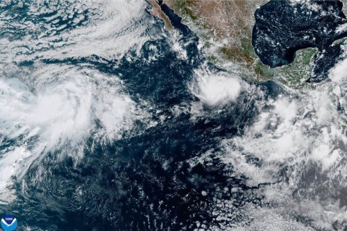 This photo provided by NOAA shows Hurricane Polo intensifying in the Pacific Ocean off the coast of Mexico on Monday, Sept. 21, 2026. (NOAA via AP)