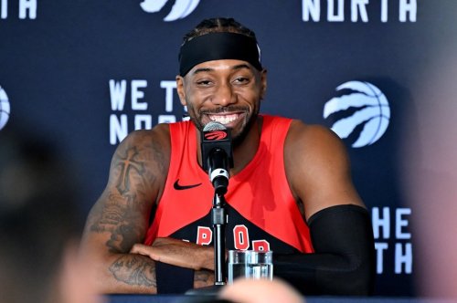 Toronto Raptors forward Kawhi Leonard speaks at the Raptors media day in Toronto on Monday, Sept. 28, 2026. THE CANADIAN PRESS/Jon Blacker