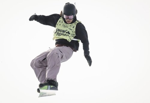 Canada's Cameron Spalding competes during the men's World Cup slopestyle snowboard event in Calgary, Alta., Saturday, Feb. 22, 2025. THE CANADIAN PRESS/Jeff McIntosh