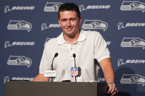 Seattle Seahawks quarterback Drew Lock speaks during a news conference after an NFL football game against the New England Patriots, Wednesday, Sept. 9, 2026, in Seattle. (AP Photo/Lindsey Wasson)