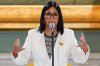 Venezuelan acting President Delcy Rodriguez speaks during a meeting with U.S. Energy Secretary Chris Wright at Miraflores presidential palace in Caracas, Venezuela, Wednesday, Sept. 2, 2026. (AP Photo/Pedro Mattey)