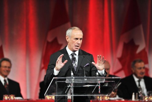 Ron MacLean speaks during the Team Canada '72 Gala Dinner in Toronto on Friday, Sept. 28, 2012. MacLean will host Sportsnet's new 