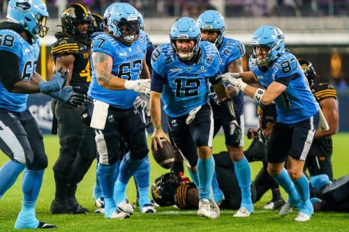 Toronto Argonauts quarterback Chad Kelly (12) celebrates after scoring a touchdown against the Hamilton Tiger-Cats during second half CFL action in Toronto, on Saturday, Aug. 22, 2026. THE CANADIAN PRESS/Keito Newman