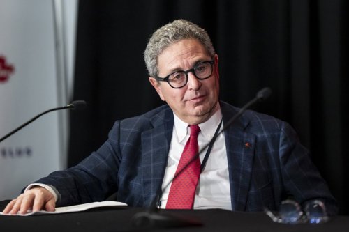 Hockey Canada board chair Jonathan Goldbloom takes part in the end-of-tournament news conference at the 2026 IIHF World Junior Hockey Championship, in St. Paul, Minn., on Monday, Jan. 5, 2026. THE CANADIAN PRESS/Christopher Katsarov