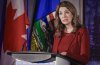 Alberta Premier Danielle Smith speaks at the Canada Strong and Free conference in Calgary, Friday, Oct. 16, 2026. THE CANADIAN PRESS/Jeff McIntosh