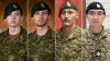 This composite of handout images shows Canadian Armed Forces members, left to right, Pte. Hayden Lykkemark, Pte. Shaun Farrell, Pte. Aidan Goulding and Sgt. Morgan Wong, who died during a training exercise at CFB Wainwright in Alberta, on Saturday, Oct. 17, 2026. THE CANADIAN PRESS/Handout — Canadian Armed Forces (Mandatory credit)