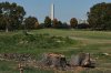 The Washington Monument is seen past stumps of removed trees at East Potomac Park Golf Course, Monday, Oct. 26, 2026, in Washington. (AP Photo/Julia Demaree Nikhinson)