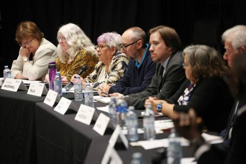 Brandon School Division incumbent trustee Kim Fallis answers a question as the candidates take part in the election forum at Brandon University last Tuesday. (Tim Smith/The Brandon Sun files)