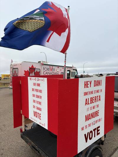 A trailer made by a Wainwright, Alta., resident addresses Premier Danielle Smith: 