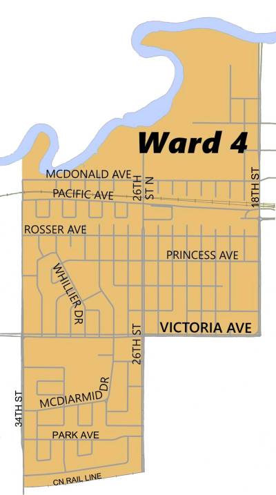 A map showing the boundaries of Ward 4. (City of Brandon)