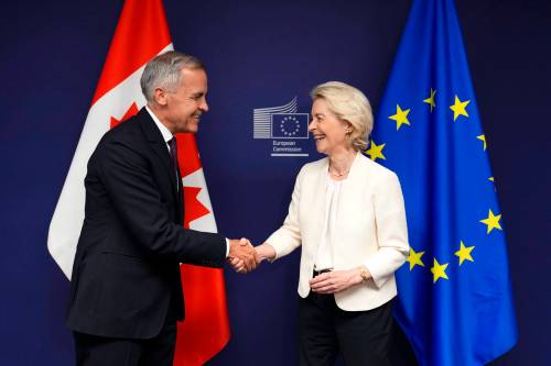 Prime Minister Mark Carney (left) and European Commission President Ursula von der Leyen meet at the European Parliament in Strasbourg, France, on Sept. 16. They will meet again in Montreal on Oct. 29 and 30. (The Canadian Press files)