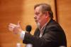 Incumbent councillor Shawn Berry (Ward 7) gestures with his hand while arguing his point during the municipal candidates debate for wards 6, 7 and 10 on Wednesday evening, hosted by The Brandon Sun, Brandon University and WCGtv at the Lorne Watson Recital Hall. (Matt Goerzen/The Brandon Sun)