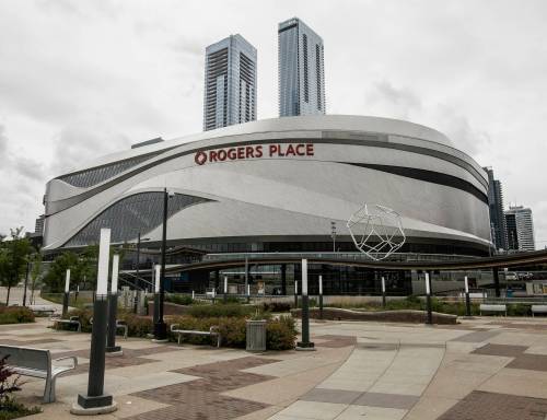 Rogers Place in downtown Edmonton anchors the surrounding ICE District. (The Canadian Press files)
