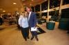 Incumbent Mayor Jeff Fawcett hugs his wife Jodi Fawcett moments before making his victory speech at the end of his election watch party at the Riverbank Discovery Centre on Wednesday evening. (Matt Goerzen/The Brandon Sun)