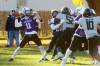 Quarterback Charlie Gauthier (11) of the Vincent Massey Vikings looks to make a pass during high school football action against the Elmwood Giants at Vincent Massey High School. (Tim Smith/The Brandon Sun)