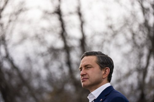 Conservative Leader Pierre Poilievre delivers remarks in Wainwright, Alta., on Monday, Oct. 19, 2026. THE CANADIAN PRESS/Christopher Katsarov