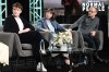 FILE - From left, Paul Mescal, Sally Rooney and Ed Guiney participate in Hulu's 