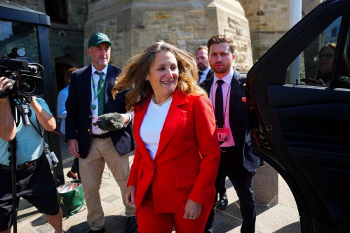 Chrystia Freeland leaves the West Block of Parliament Hill in Ottawa on Tuesday, Sept. 16, 2025. THE CANADIAN PRESS/Sean Kilpatrick