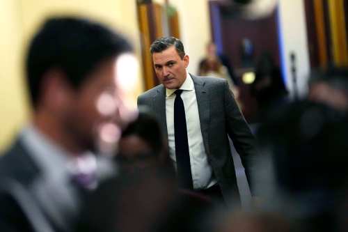 Minister of Artificial Intelligence and Digital Innovation Evan Solomon makes his way to a meeting of the Liberal caucus on Parliament Hill on Wednesday, Oct. 21, 2026. THE CANADIAN PRESS/Justin Tang