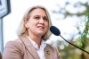 Eleanor Sturko speaks during a news conference in Vancouver, on Friday, Oct. 11, 2024. THE CANADIAN PRESS/Ethan Cairns