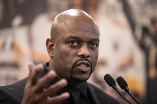 Ed Hervey speaks during a press conference after being named Edmonton Elks Vice President of Football Operations and General Manager in Edmonton, Wednesday, Nov. 20, 2024. THE CANADIAN PRESS/Jason Franson