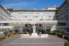 The statue of late Pope John Paul II, center, is pictured at the Agostino Gemelli Polyclinic in Rome, Sunday, Oct. 11, 2026. (AP Photo/Gregorio Borgia)