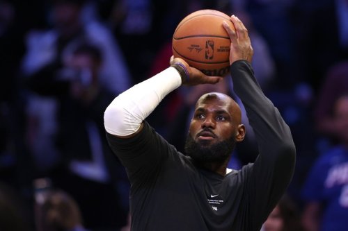 Philadelphia 76ers' LeBron James warms up before a preseason NBA basketball game against the Brooklyn Nets, Thursday, Oct. 8, 2026, in New York. (AP Photo/Pamela Smith)