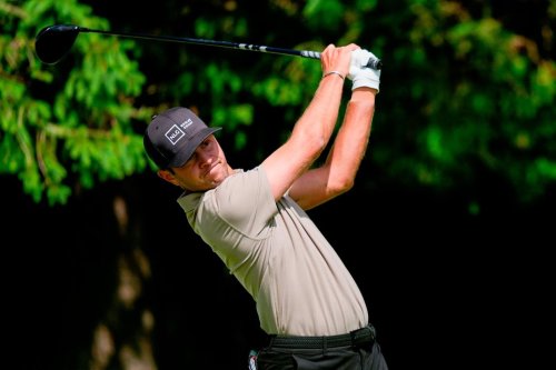 FILE - Chandler Blanchet hits from the fourth tee during the first round of the PGA Championship golf tournament at Aronimink Golf Club, Thursday, May 14, 2026, in Newtown Square, PA. (AP Photo/Matt Slocum,File)